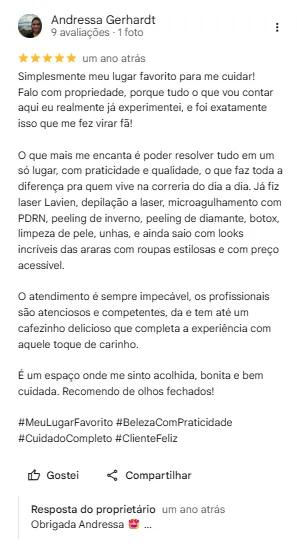 Print de avaliação no Google de Andressa Gerhardt para a Má Cherie