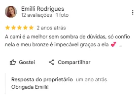 Print de avaliação no Google de Emilli Rodrigues para a Má Cherie