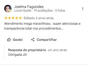 Print de avaliação no Google de Joelma Fagundes para a Má Cherie