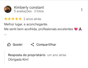 Print de avaliação no Google de Kimberly constant para a Má Cherie